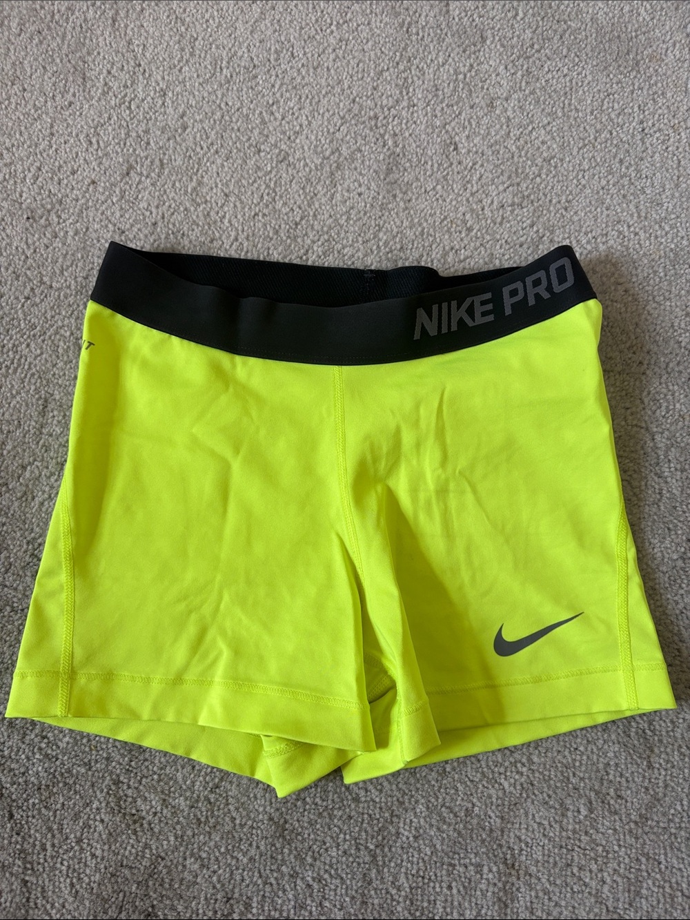 Nike Women’s Neon Yellow Pro Athletic Shorts with Black Waistband